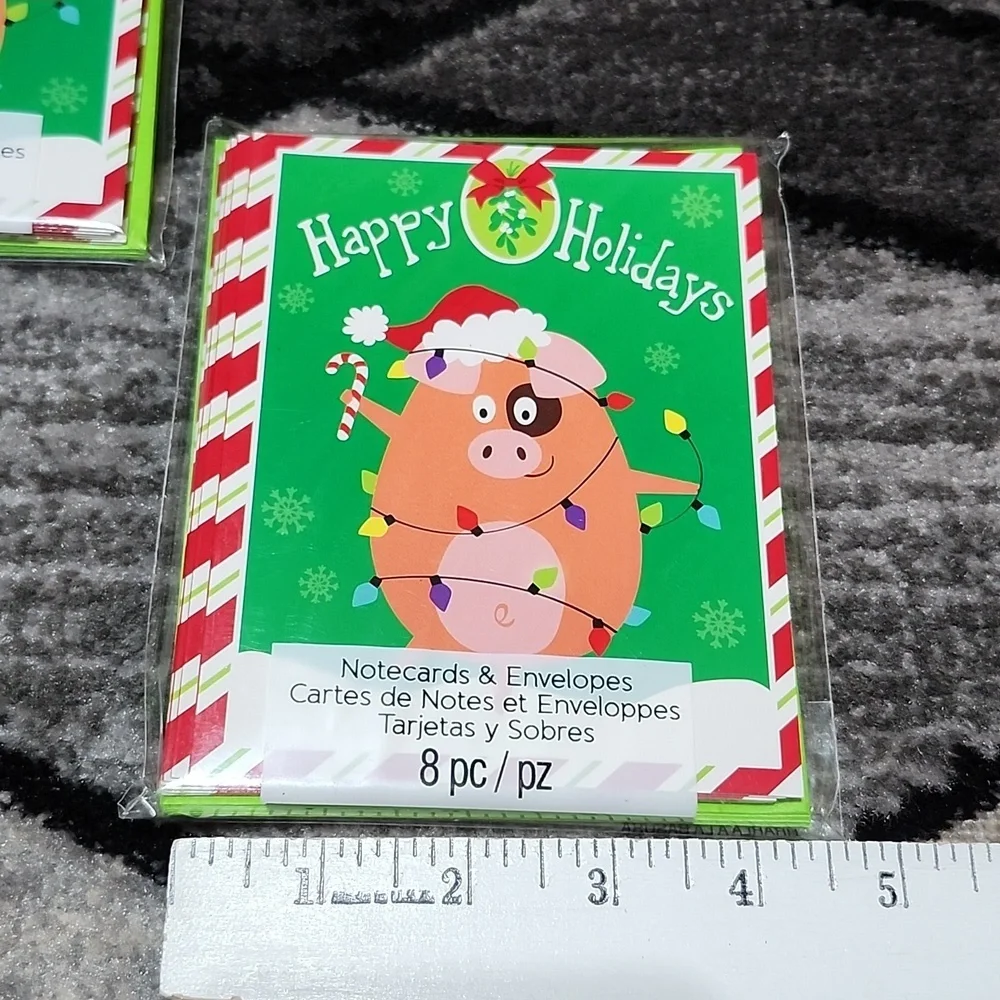 VINTAGE STUDIO 18 HAPPY HOLIDAYS DECK THE PIGGY LIGHTS NOTE CARDS & ENVELOPES
